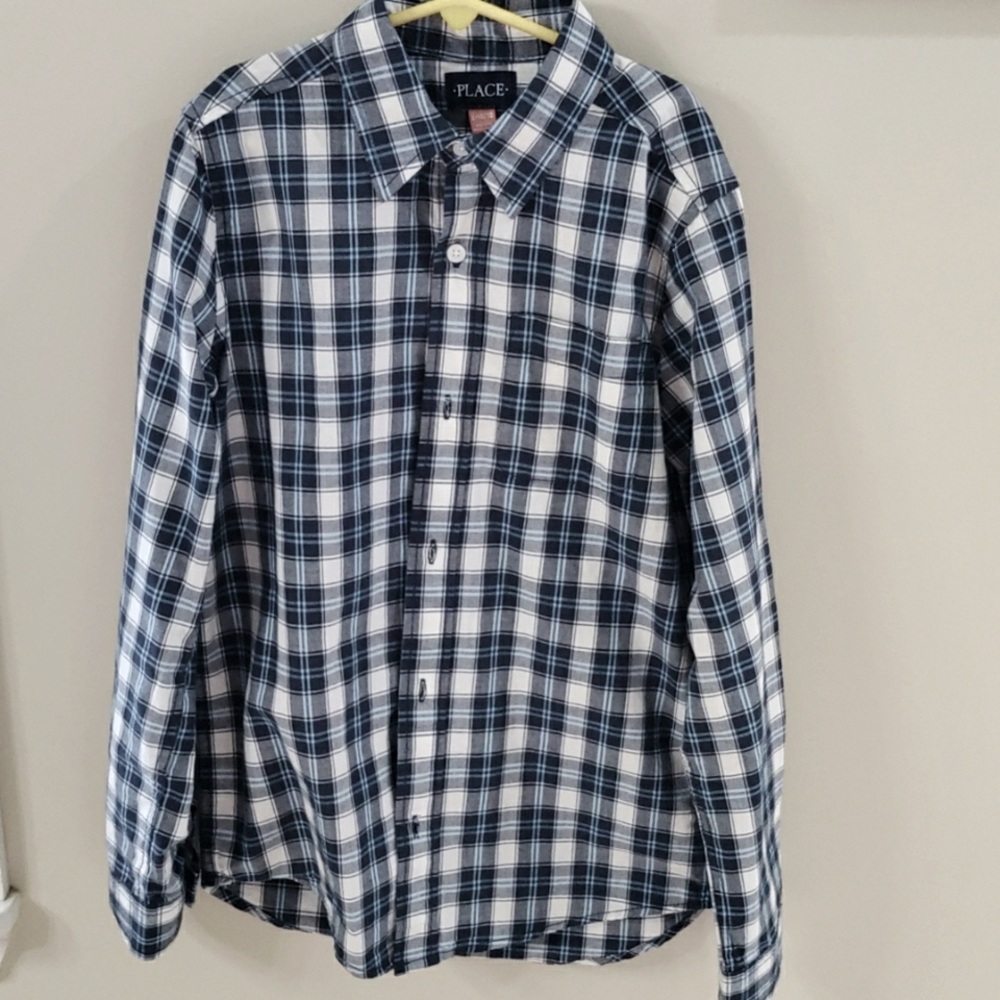 Boys blue and white button down shirt size L